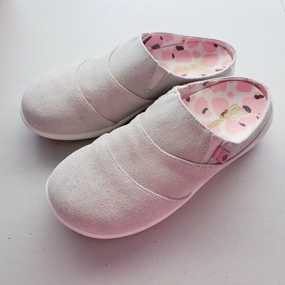 Spenco Comfort Slides Clogs Slip Ons Size 6.5 Suede Beige Gray - Picture 1 of 7